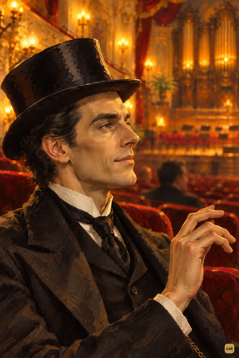 Lost in the music at St. James's Hall, Holmes sits in profile with a gentle smile and half-lowered eyes while his fingertips drift in time to the melody.