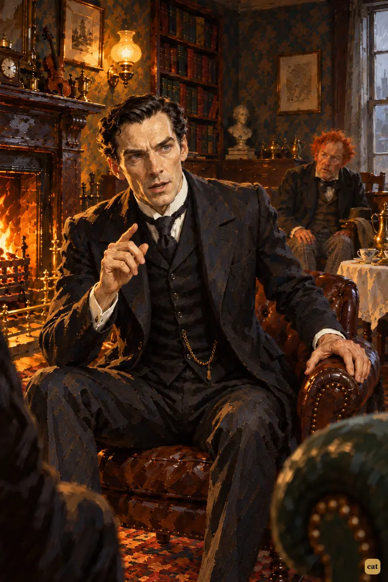 At the mention of Spaulding's acid-splashed forehead, Holmes snaps upright in his armchair and asks about the pierced ears.