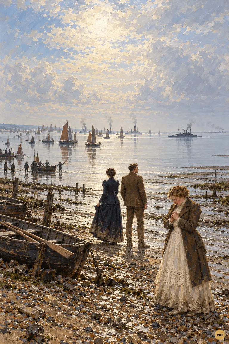 Near Tillingham, the brother and Miss Elphinstone see a vast crescent of ships in the mist