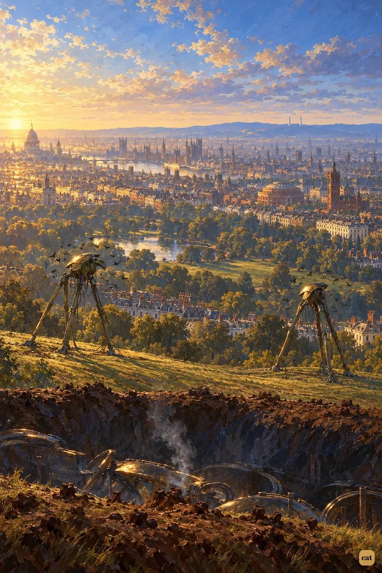 Past the Martian pit and two dead tripods, London lies whole and silent at sunrise