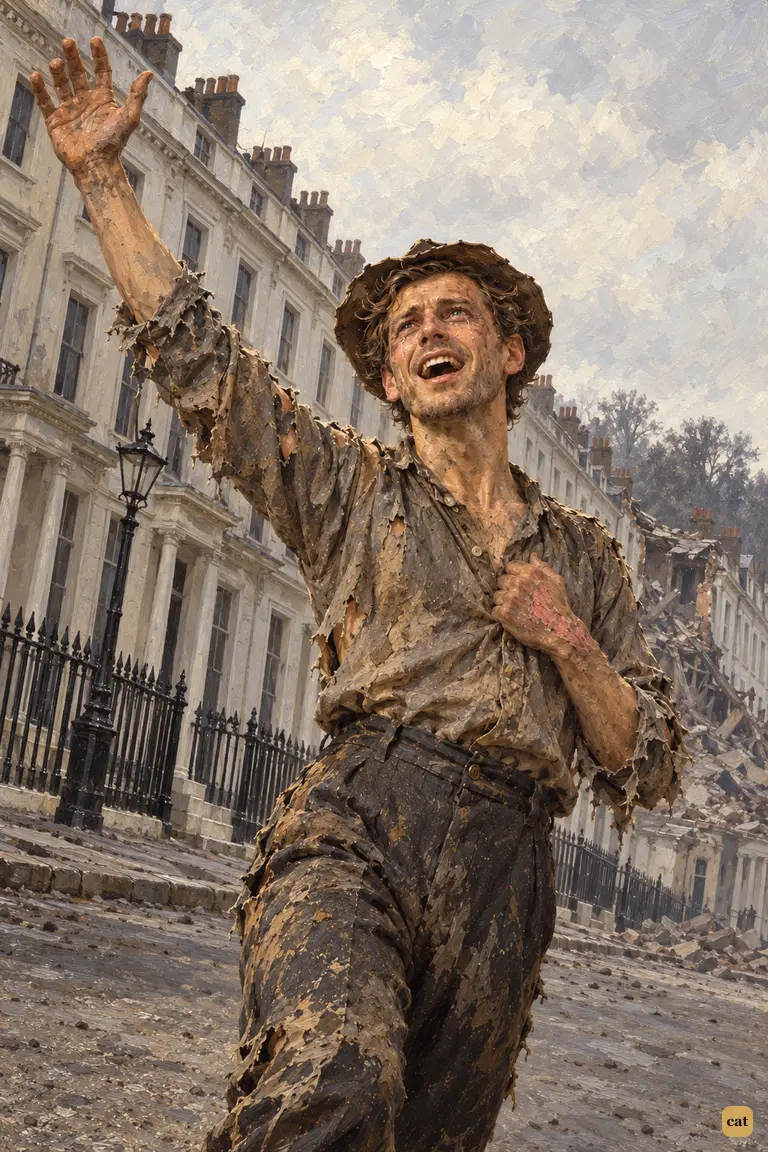 In a black-dusted street of St. John's Wood, the demented narrator staggers and sings