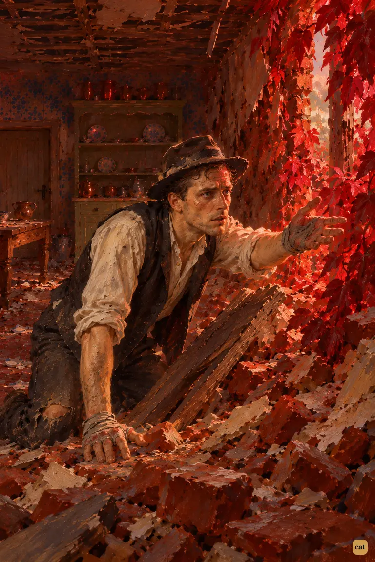 The starving narrator creeps up the rubble, but the gap in the red weed is already empty