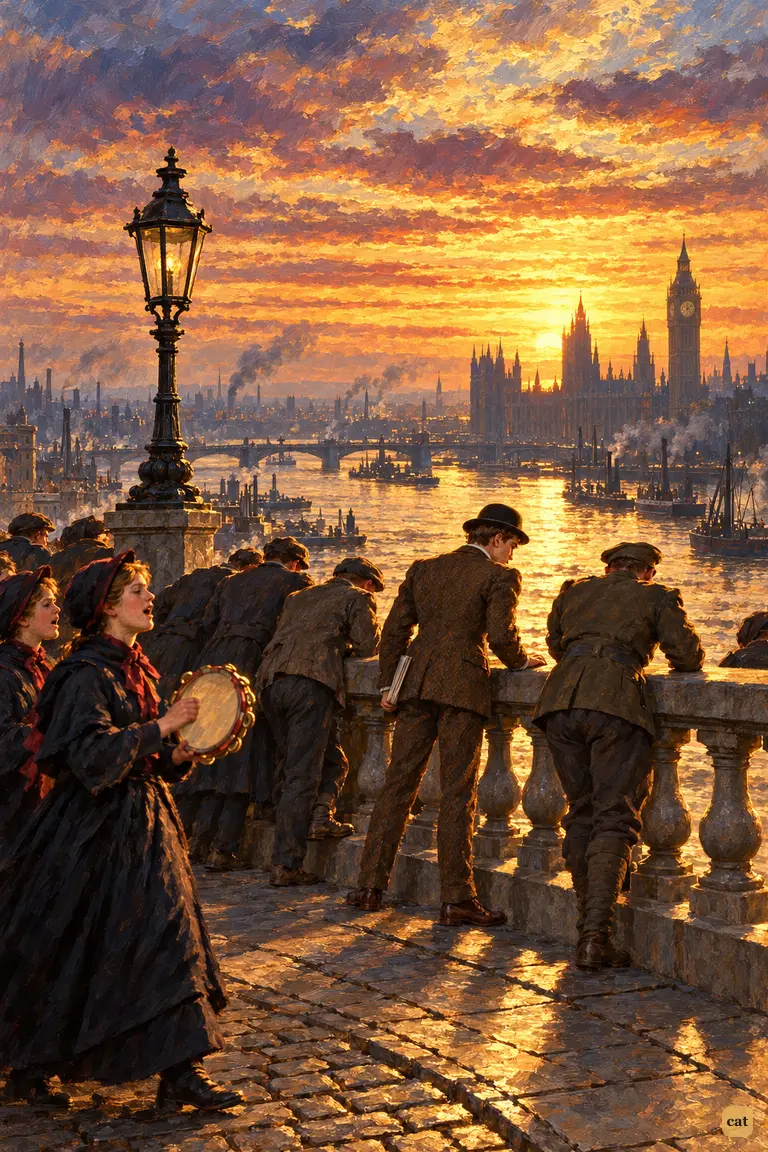 Loafers on Waterloo Bridge lean over the balustrade to stare at brown scum on the Thames