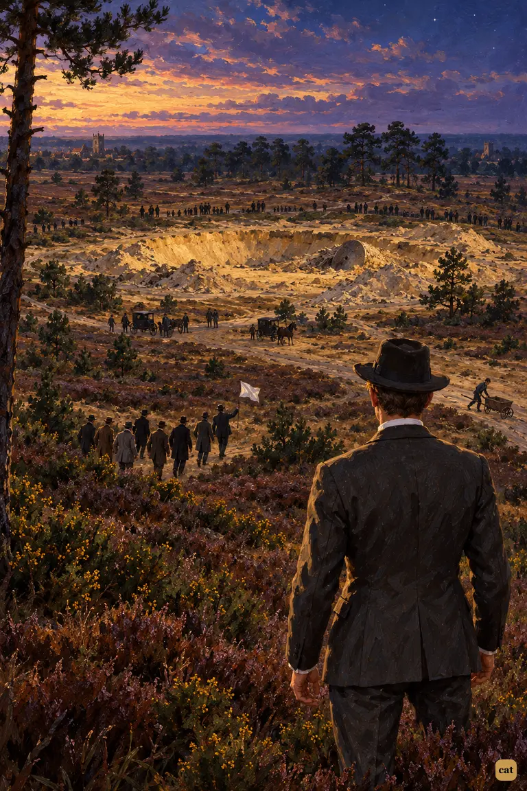 From the knoll, the narrator watches the Deputation carry a white flag toward the pit