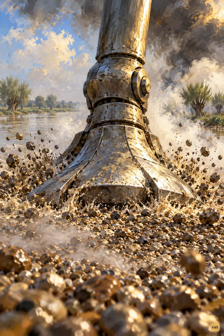 A Martian's huge metal foot slams into the gravel spit a score of yards from the narrator