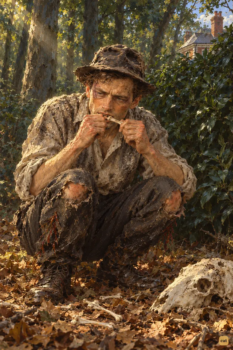 Among bleached bones on Putney Common, the starving Narrator gnaws one like a dog