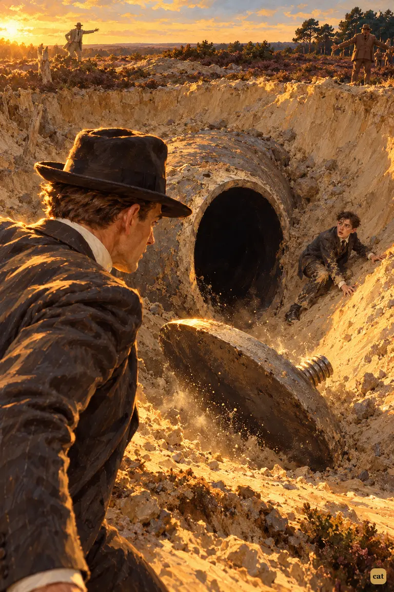 With the lid off, the narrator looks over the crater lip into a black circular opening