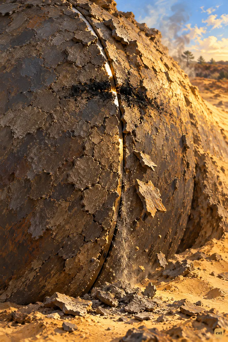 A close view of the cylinder's crusted rim at dawn.
