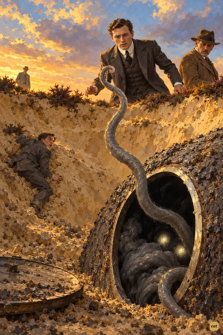 A thin grey tentacle coils up from the cylinder and reaches for the narrator