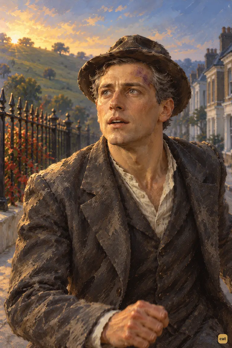 At dawn on St. Edmund's Terrace, the exhausted narrator sees birds circling the Martian's hood.