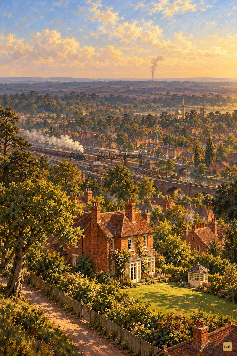 Seen from above, Maybury Hill lies drowsy in the hot haze of a Saturday dawn