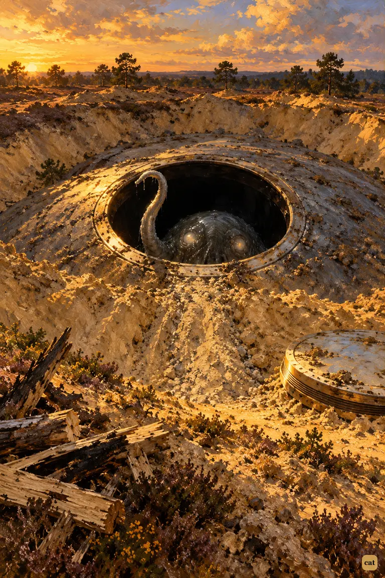 As the first Martian drops into the pit, a second rises in the cylinder's black mouth