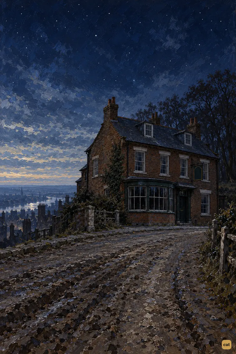 On a moonless night, the inn atop Putney Hill stands black and silent, every window dark