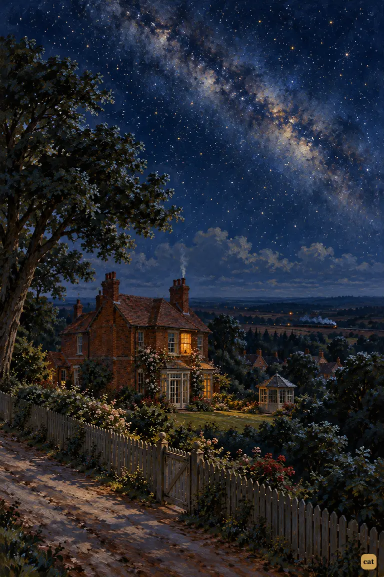 A still June night over the sleeping suburb of Maybury Hill.
