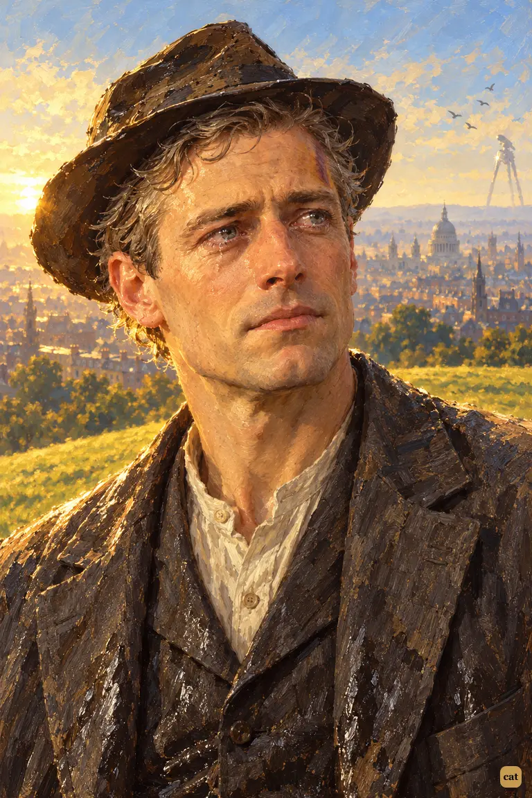 From the redoubt on Primrose Hill, the narrator looks out over silent London at sunrise