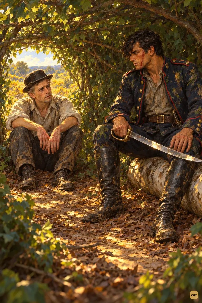 Two filthy survivors crouch in a leafy bower on Wimbledon Common, staring at each other