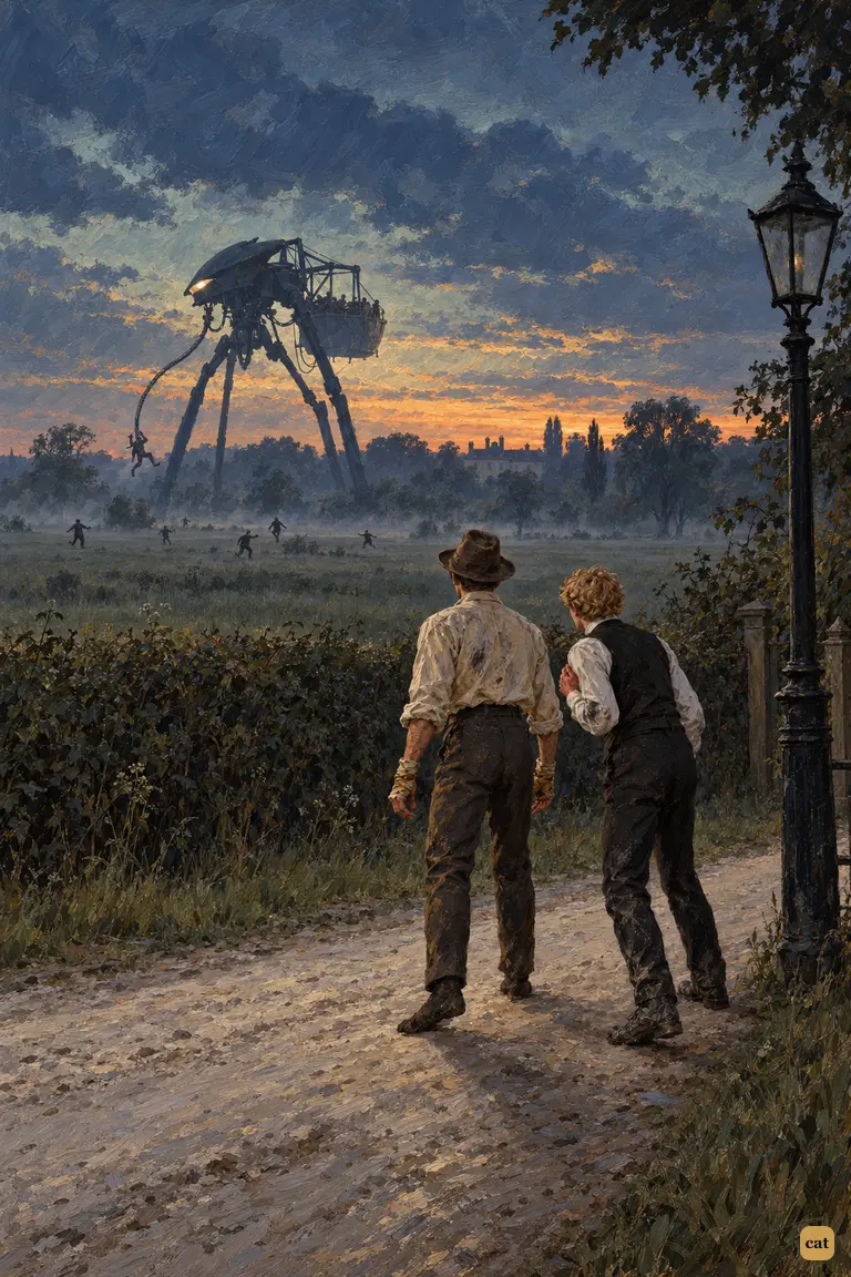 At twilight, the narrator and the curate stand frozen on the Kew road.