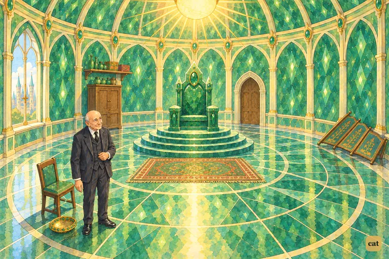 The small bald Wizard stands alone in the Throne Room, smiling ruefully at the door