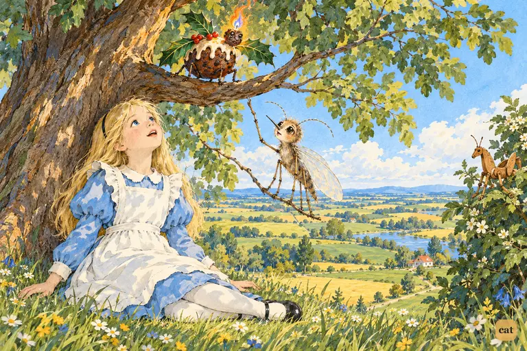 Alice and the Gnat gaze at the holly-winged snap-dragon-fly, its raisin head aflame