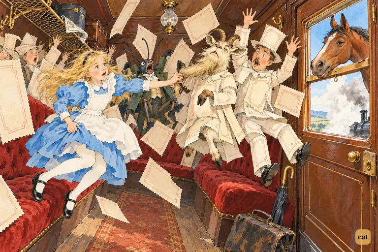 At the engine's shrill scream the railway carriage lifts straight into the air.
