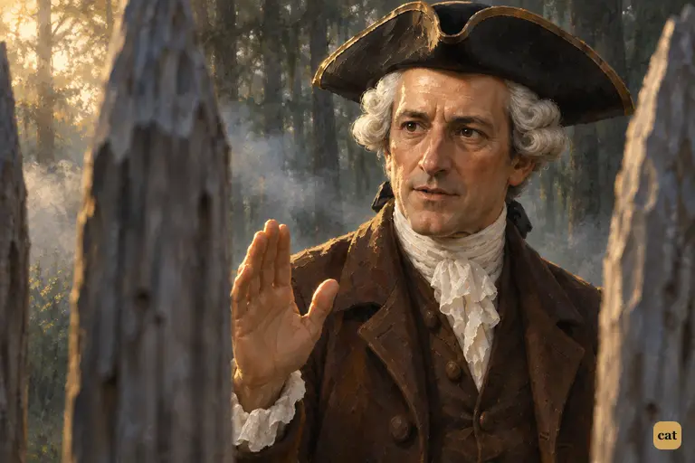 Through the stockade, Dr. Livesey raises his hand and gives Silver his solemn word