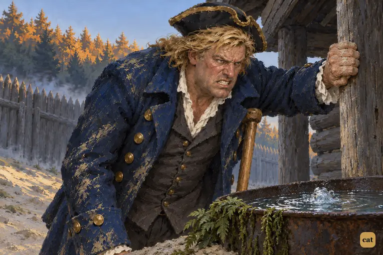 Long John Silver crawls to the porch post and hauls himself onto his crutch