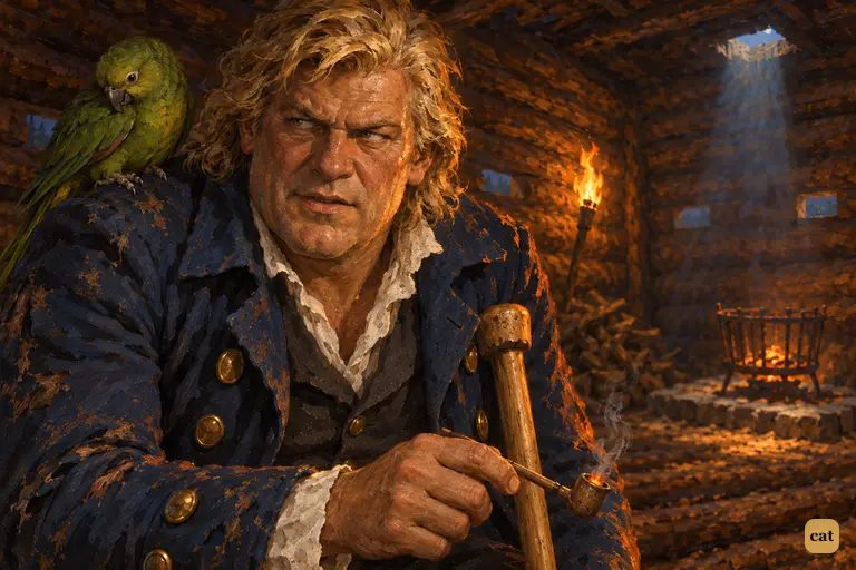 Alone with Jim once the crew has gone out, Long John Silver drops his swagger.