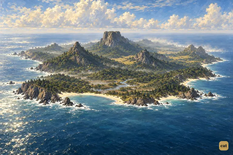 The boy dreams of the island from above: vast, sweltering, empty, ringed with white surf