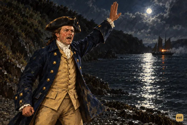 Supervisor Dance hails the departing lugger as a shot flashes from her side