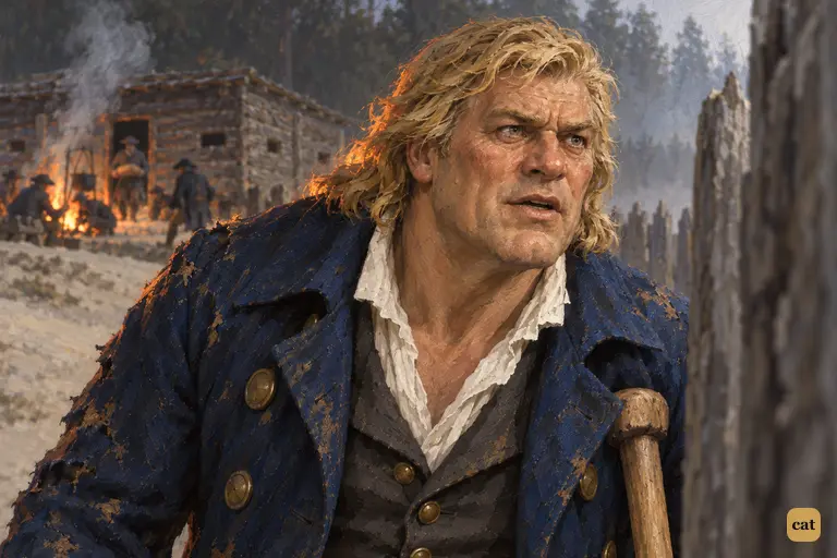 At the paling, back turned on his crew, Long John Silver's cheerful face falls apart
