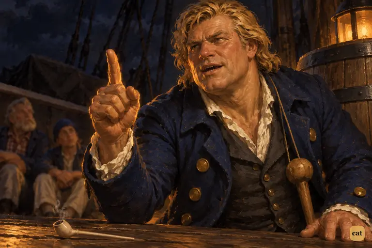 Silver leans from the barrel, finger raised, and votes death for the honest men