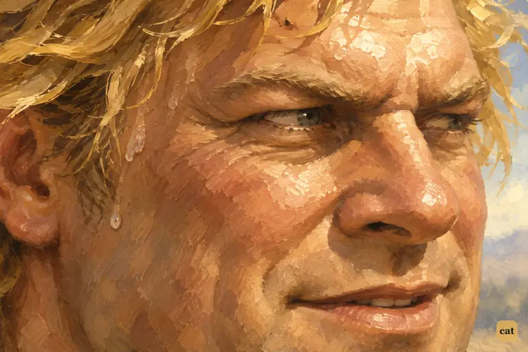 Close-up of Long John Silver's narrowed eye and smile as he names the dead man