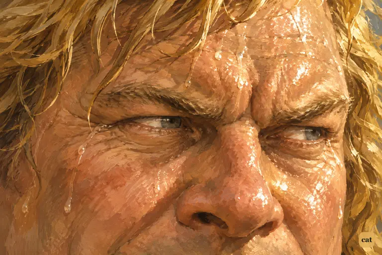 Silver has lost the treasure and stares at Ben Gunn, the man who beat him.