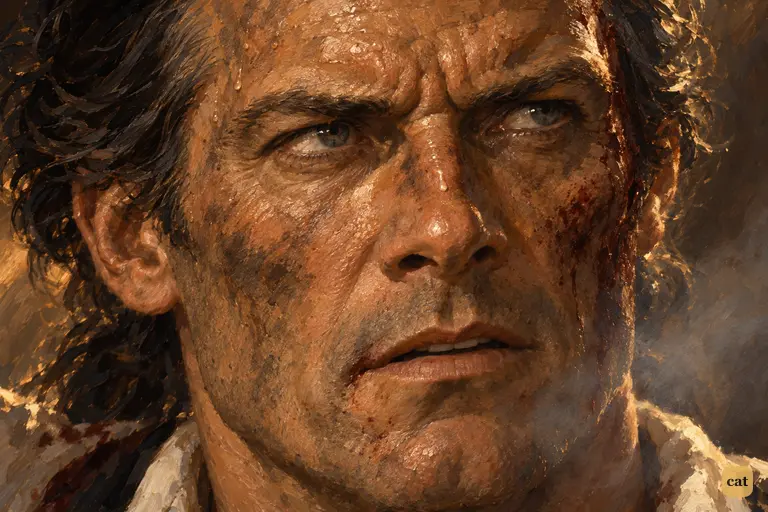 Wounded and pale, Captain Smollett stares into the thinning powder smoke and counts the odds.