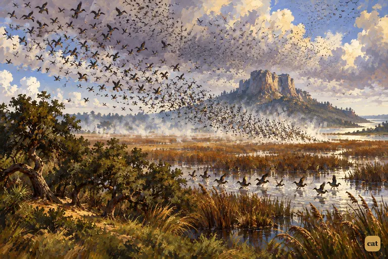 Alan's death yell crosses the marsh and marsh-birds burst up, darkening the sky