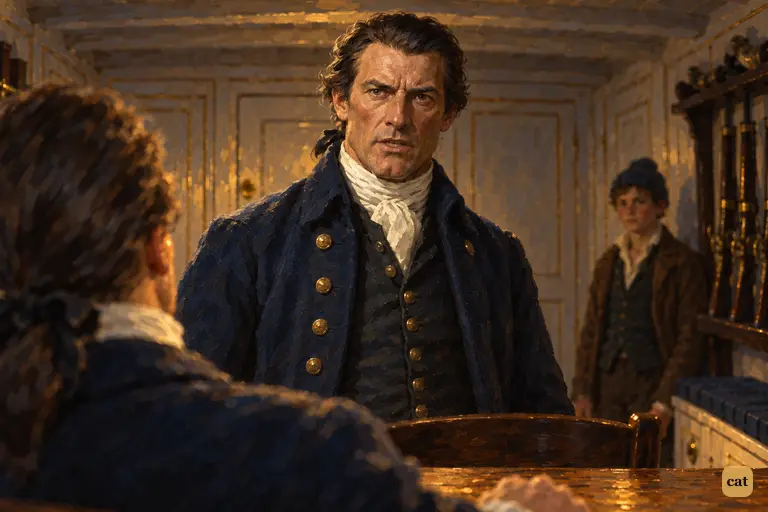 Captain Smollett calmly lays out his three objections to the squire in the after cabin