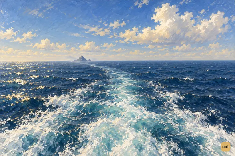 On the voyage home, the last grey tooth of Treasure Island sinks into the sea