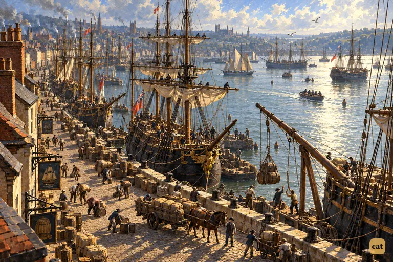 Bristol port on the last morning ashore: quays, masts, crowds, and a boy with a note
