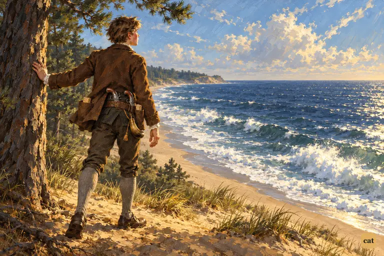 Jim steps out of the pines into a cool sea breeze.