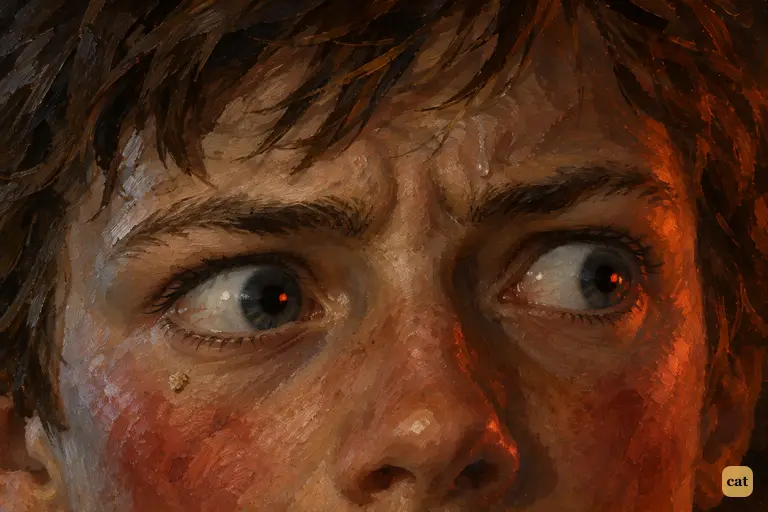 Jim's eyes go wide in the dark as he realises the cry was Silver's parrot, Captain Flint