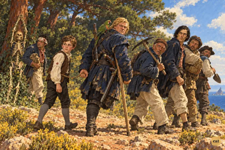The treasure-seekers walk in a silent knot across the plateau, frightened of dead Flint