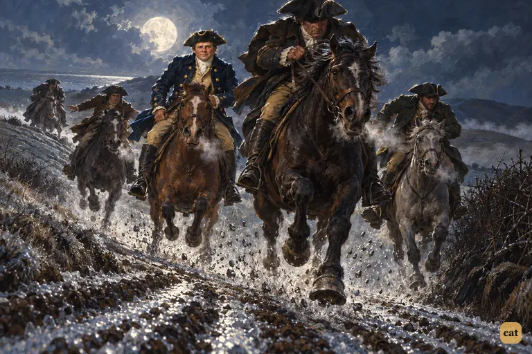 Four or five riders gallop over the crest and down the moonlit slope