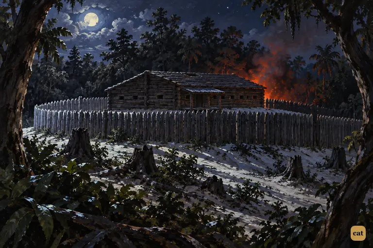 Jim reaches the stockade and finds it silent.
