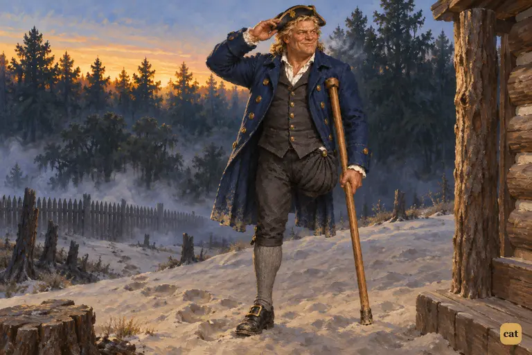 Silver, in his immense blue coat and laced hat, gives the captain a grand salute