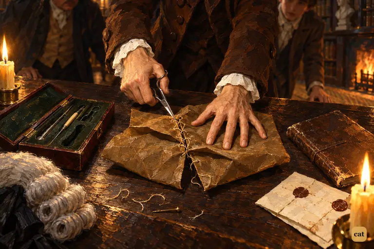 Doctor Livesey snips the last stitch; out come a battered notebook and a sealed paper